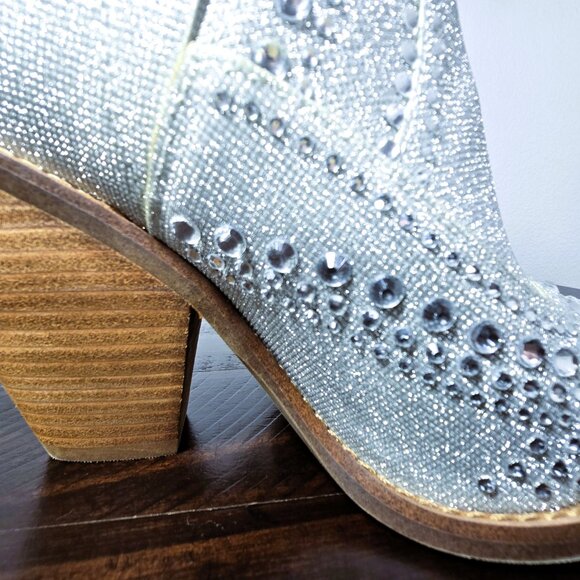 Gianni Bini Jeweled Silver Glitter Cowboy Booties Women’s 8 M Western Heels NEW - Picture 9 of 16